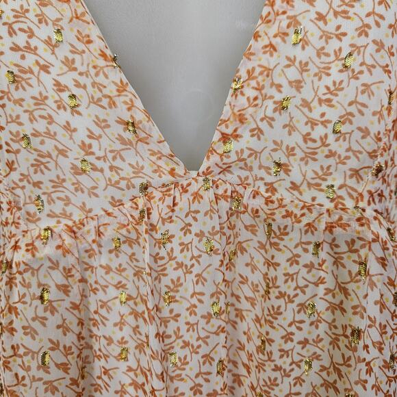 ASOS Curve Maxi Dress Lurex Chiffon Ditsy Floral Cottage Boho Fairy Gold Size 4 - Picture 5 of 16